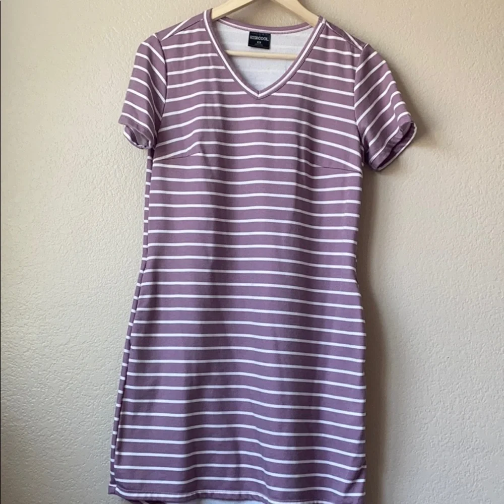 32 Degrees Tee Shirt Dress Striped Purple and White size Medium - Picture 2 of 9